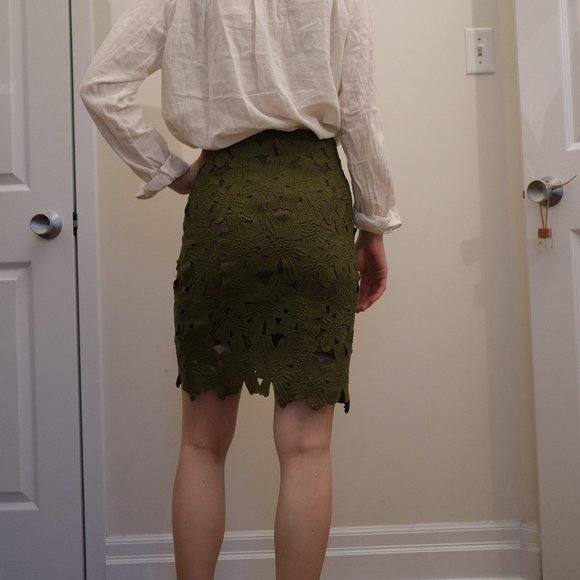 Lace Midi Pencil Skirt - Khaki Size S - Picture 9 of 9